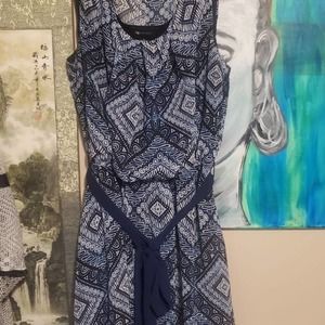 Large blue dress sleeveless tribal shapes patterned